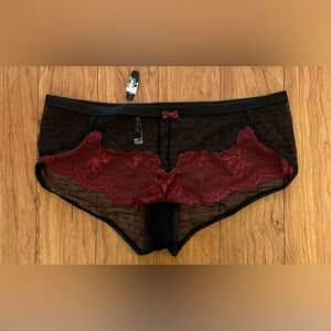 NWT Adore Me Size 2X Women's Hipster Underwear Panty Black Maroon Lace Mesh